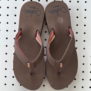 Brown Flip Flops with Pink Accents